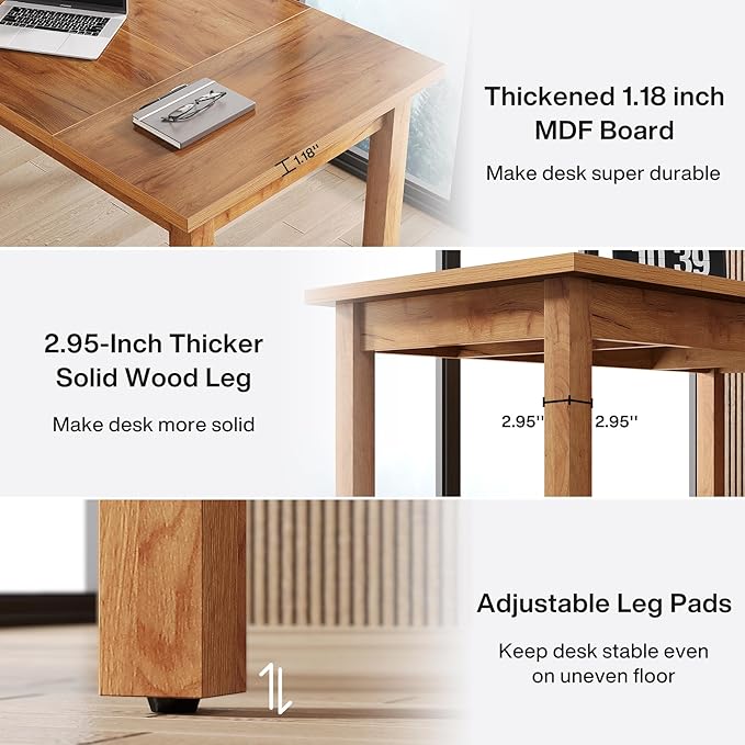 Tribesigns 70 Inch Large Computer Desk Farmhouse Office Desk Writing Study Desk with Solid Wood Leg's Executive Desk with Thickened Frame and Board