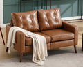 VESCASA 53 W Faux Leather Loveseat Sofa with Button Tufted Back Mid Century Modern Upholstered 2 Seater Small Sofa Couch with Wood Legs PU Leather Love Seats for Living Room/Bedroom Caramel