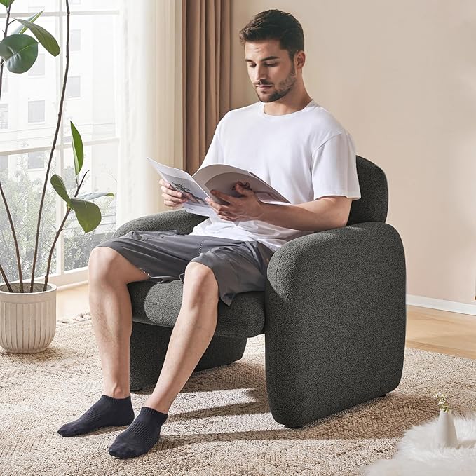 Furniliving 30.5 Accent Chairs Chenille Fabric Living Room Chair Comfy Upholstered Armchair Single Sofa Chair with a Waist Pillow for Bedroom/Office/Reading Spaces Dark Grey