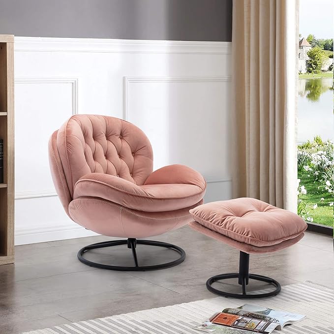 Accent Chair TV Chair Living Room Chair Pink Sofa with Ottoman