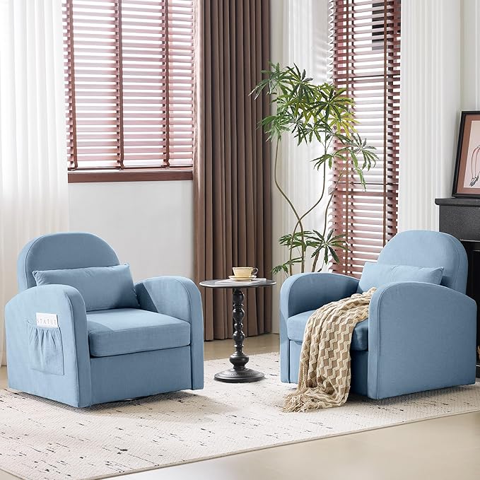 MELLCOM Oversized Swivel Accent Chair with Hidden Storage Comfy Chenille Fabric Upholstered Leisure Armchair with Lumbar Pillow and Side Pocket for Living Room Bedroom Reception Room and Office