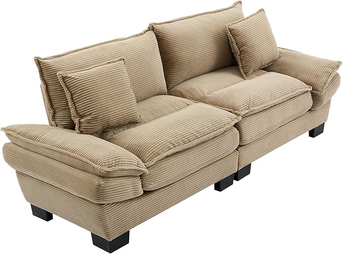 Corduroy Sofa Sleeper Couch Loveseat with Pillows Upholstered Deep Seat for Apartment Office Dorm Living Room Bedroom - Khaki Corduroy