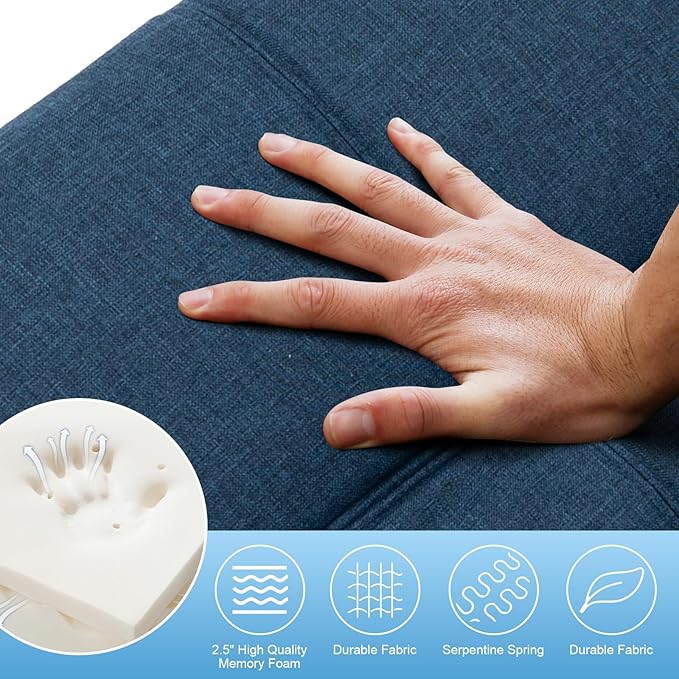 MUUEGM Futon Sofa Bed Couch Sofa Memory Foam Futon Sleeper Sofa Loveseat Convertible Couch Bed for Small Compact Spaces Apartment Blue.