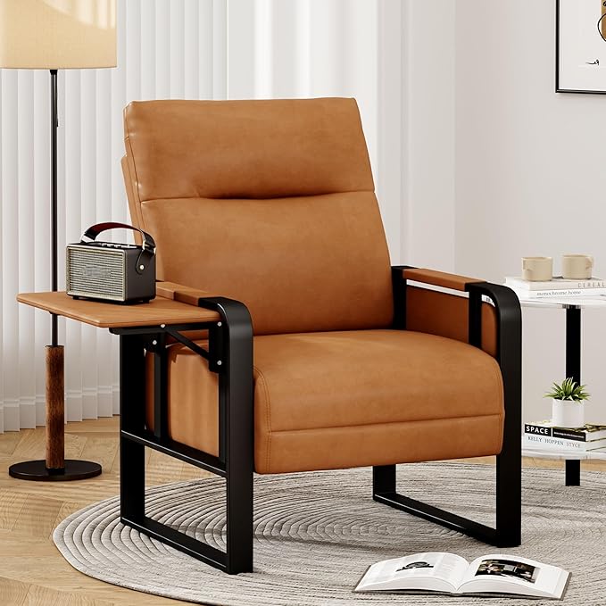 Aklaus Multifunctional Iron Frame Accent Chair with Foldable Side Table Reading Papasan Armchair with Extra Soft Cushion Oversized Chair for Living Room Office Bedroom Study (Orange Pack of 1)
