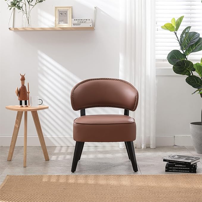 Generic Modern PU Leather Upholstery Chair Living Room Leisure Sofa ChairArmless Reading Chair for Living Room Bedroom Waiting Room with Rivet Trimfor Bedroom Home ReceptionBrown Light Coffee