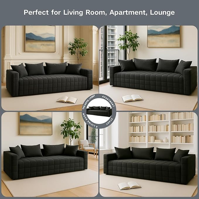 Chenille Sofa 3 Seater 91.73 Inch Modern Comfy Indoor Sofa Soft Chenille Upholstered Sofa for Living Room Home Decor