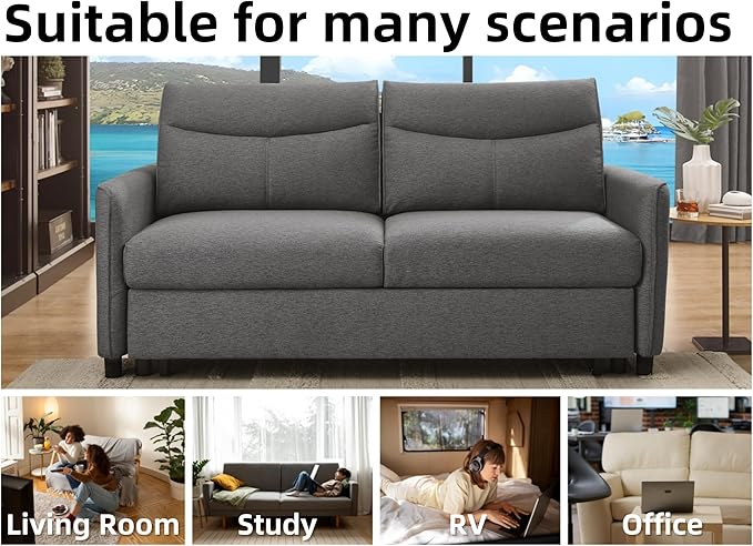 THSUPER 75‘’ Queen Size Sofa Bed Loveseat Sleeper Sofa with Pull Out Bed Converttible Small Sleeper Couch Bed for Living Room/RV/Apartment (Grey)