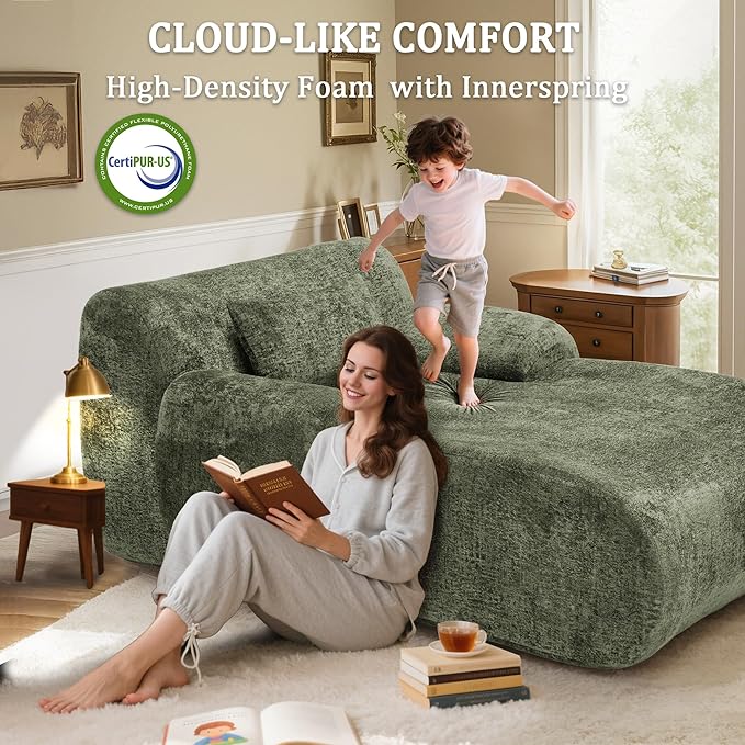 66 Inches Oversized Chaise Lounge Indoor No Assembly Required Single Sleeper Sofa Chair with Lumbar Pillow Upholstered Boneless Sofa Bed for Living Room Bedroom