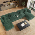 145 Oversized Modular Sectional Sofa U Shaped Cloud Couch Modern 6 Seat Sofa Set for Living Room Comfy Chenille Deep Seat with Storage Central Console Movable Ottomans Cup Holders USB Ports Green