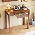 Solid Wooden Desk with Drawers - 32 x 16 Inch Narrow Desks Rubberwood Mid Century Modern Desks Small Writing Desk for Bedroom|Small Spaces - Walnut Color