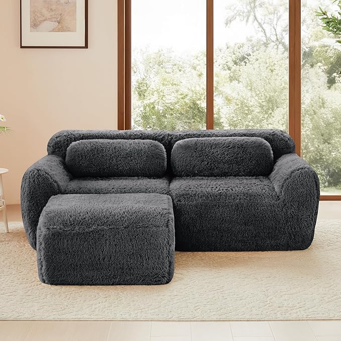 Boneless Couch Modular Sectional Sofa Comfy Cloud Couch No Assembly L Shaped Couches 80.4 Modern Sectional Couches for Living Room Deep Seat Loveseat Sofa Floor Sofas Anti-SlipGray