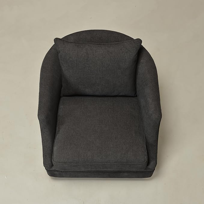 KINWELL 31 Wide Linen Fabric Swivel Barrel Chair FSC Certified Upholstered Swivel Armchair with Pillow Back for Living Room Bedroom Fully Assembled (Black)