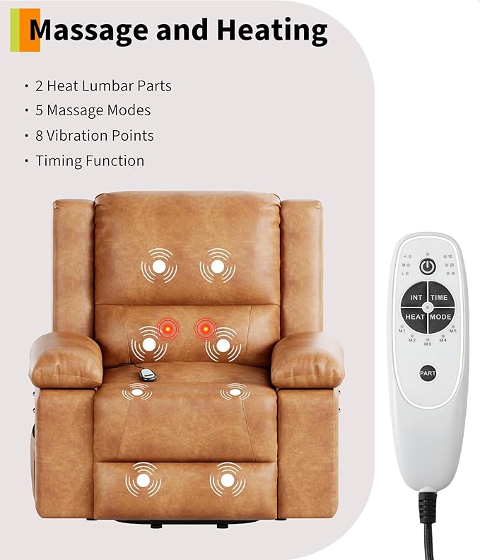 GarveeHome Power Lift Recliner Chair - Heat and Massage Electric Lift Recliner for Elderly &amp Mobility Impaired Adjustable Back and Legs Heavy Duty Lift Chair for Seniors