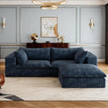78.8 Corduroy Cloud Loveseat Sofa with Ottoman L Shaped Modular Sectional Couch with Removable Cushion No Assembly Required Deep Seat Boneless Couches for Living Room (Blue &amp 1 Ottoman)