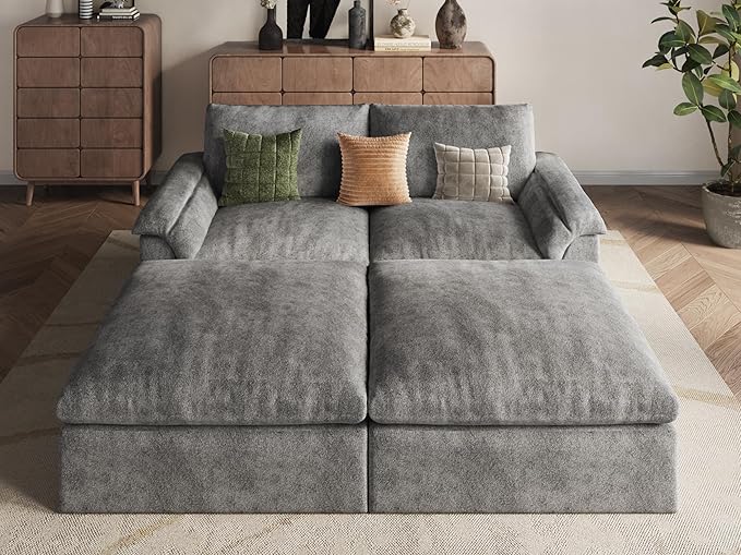 EASE MOOSE Oversized Cloud Couch Sectional Sofa Large Modular Couch for Living Room Minimalist Boneless Convertible Couches with Ottoman Deep Seat Sofas for Bedroom Chenille (Grey)