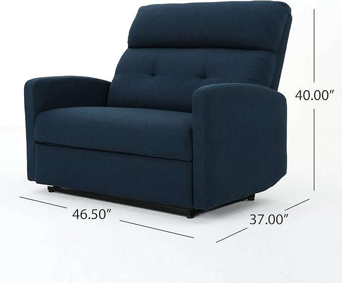 Mid-Century Fabric Double Seats Rocker Recliner Chair Adjustable Single Recliner Sofa with Thicker Seat Cushion with Pocket for Living Room Bedroom Apartment (Navy Blue)