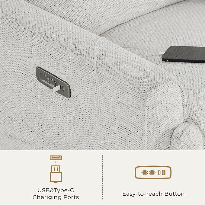 CHITA Power Recliner Chair Swivel Glider with Adjustable Power Headrest FSC Certified Electronic Modern Nursery Rocking Chair with USB and Type-C Ports Ivory