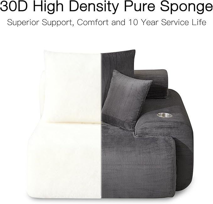HOMREST 118 L-Shaped Modular Sectional Sofa for Living Room Corduroy Upholstery Cloud Sofa with Movable Ottoman Oversized Boneless Couch with Deep Seat No Assembly Required (Charcoal Blue)