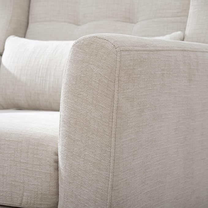 Modern Accent Chair Chenille Upholstered Arm Chair with Pillow Comfy Soft Padded Chair Fabric Single Sofa Chair Reading Accent Chair for Living Room Bedroom Beige