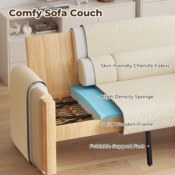 Furnimart Modern Loveseat Sofa 54 2-Seater Boucle Sofa Comfy Upholstered Minimalist Couch Small Couches for Small Spaces Apartment Office Living Room Bedroom Dorm Chenille White
