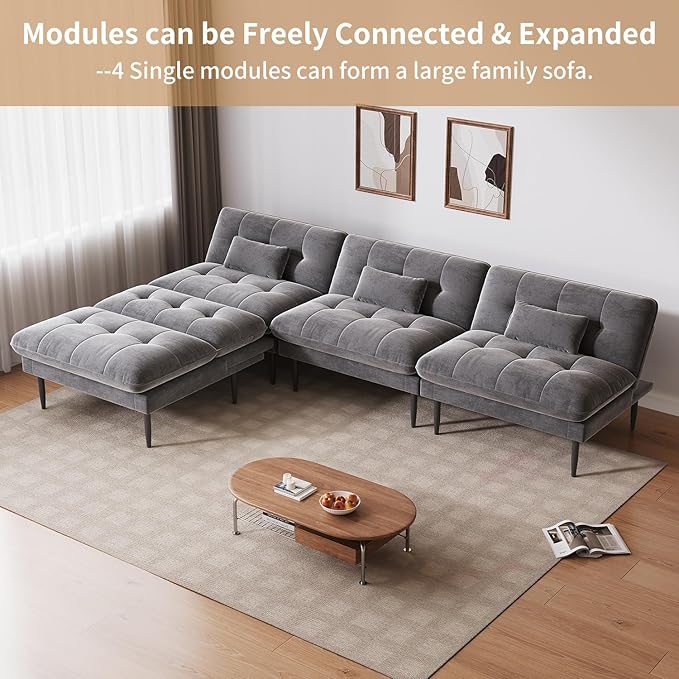 Single Supplementary Unit of The Convertible Module can be Matched with 70 inch Convertible Futon Sofa Bed Used for DIY a Larger Sofa. Grey