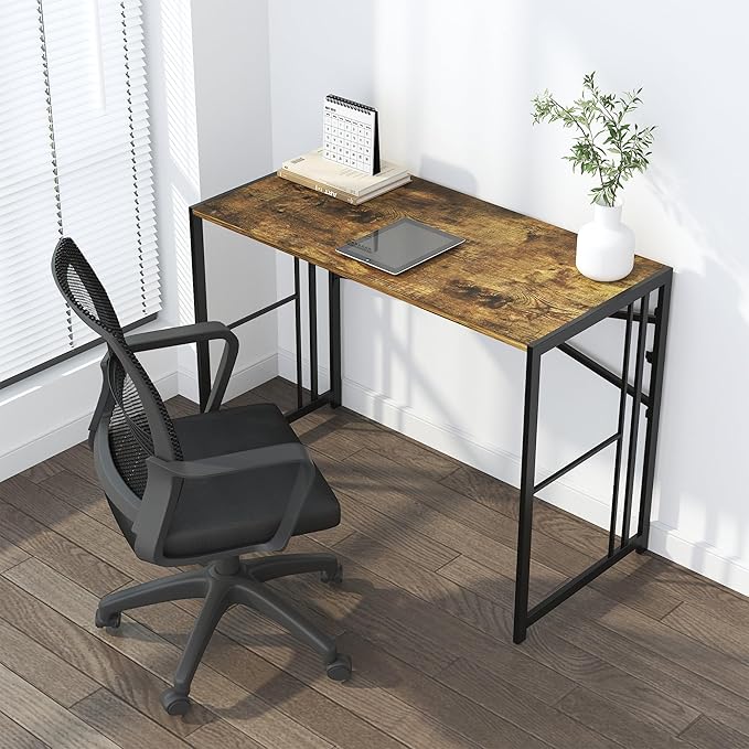 40 inch Folding Computer Desk Writing Gaming Computer Camping Desk No Assembly Required Home Office Table Rustic Brown