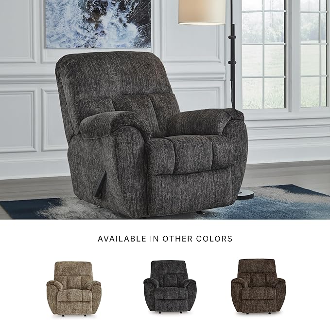 Signature Design by Ashley Rampant Casual Manual Rocker Recliner with Pillow-Top Arms Gray