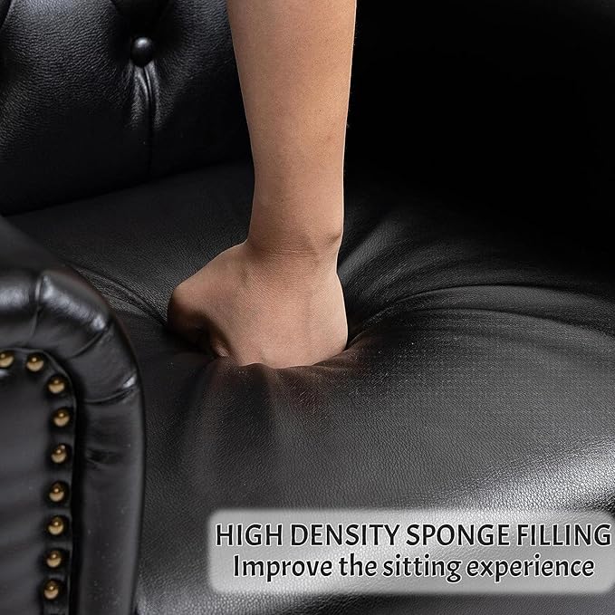 Mid-Century Wingback Chair PU Leather Accent Chair Armchair with ButtonsModern Living Room Chairs with Rivet DecorationLeisure Single Sofa Chair for BedroomClubHome Reception (PU Black)