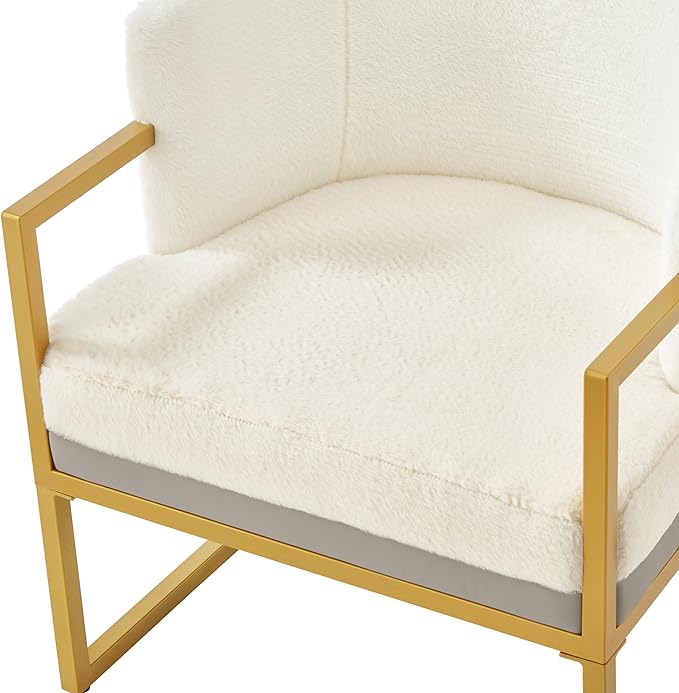 Christopher Knight Home Hailey Modern Accent Chair Faux Rabbit Fur Upholstered Lounge Chair Indoor Curved Backrest Armchair Soft Cushion Seating for Living Room Reading Home Beige + Gold