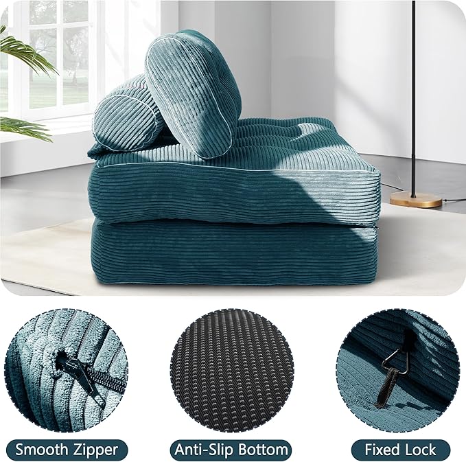 Folding Sofa BedConvertible Sleeper Chair for Adults Folding Sofa Bed Foam Filling Couch with PillowSleeper Chairs Single Size Floor MattressDark Blue