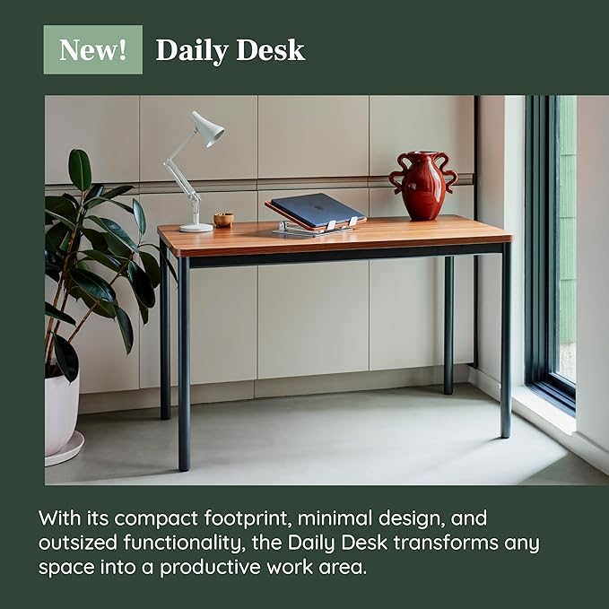 Branch Daily Desk - Functional at Home Office Desk with Effortless Assembly Timeless Design Rounded Corners and Built-in Cable Notch - 48” W x 28.5” H x 24” D - Walnut Work Table