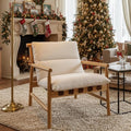 Modern Accent Chair Upholstered Armchair - Solid Wood Lounge Chair with Removable Cushion Low Back Reading Chair for Living Room/Bedroom/Balcony Chenille Sofa Chair (Easy Assembly)Off White
