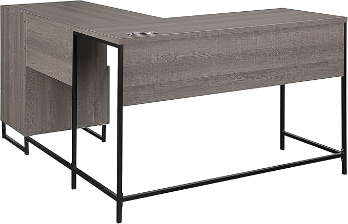 OSP Home Furnishings Hagney Lane L-Shape Desk with AC and USB Power Hub and Storage Farm Oak