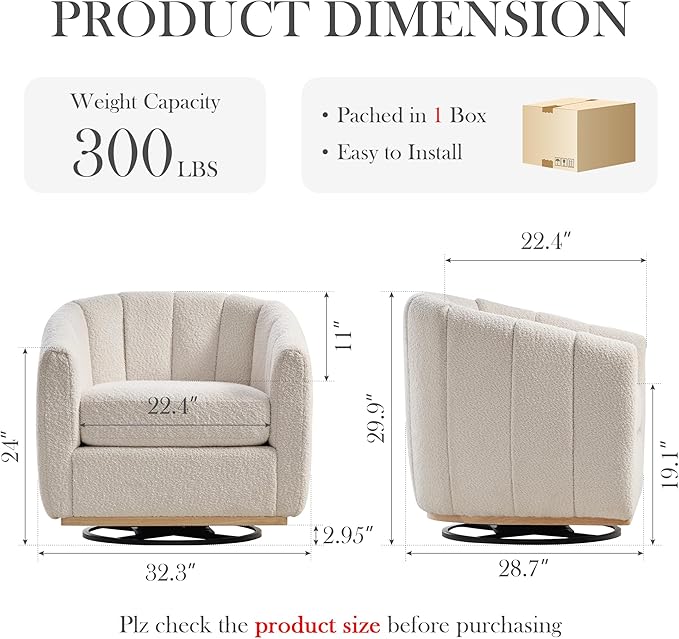 Aoiy &amp Wifon 32.33 W Swivel Accent Barrel Chair Round Living Room Swivel Chair Boucle Ivory