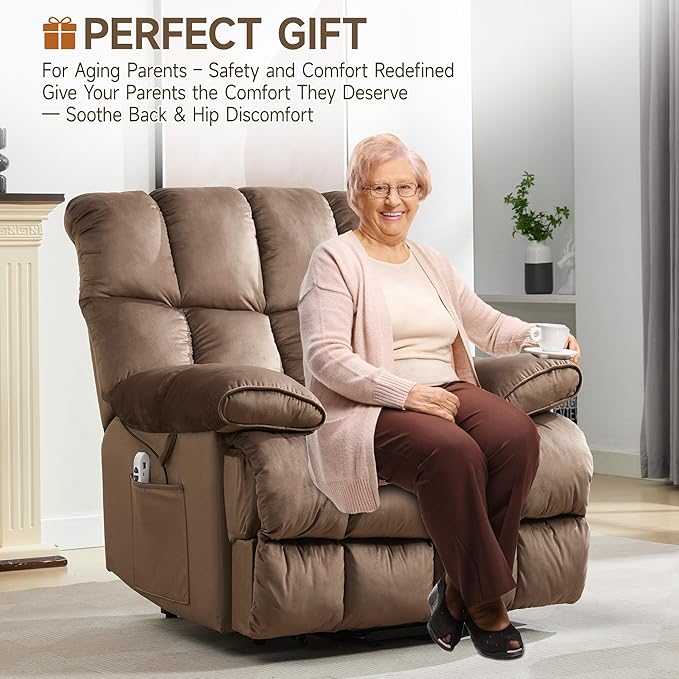Power Lift Recliner Chair for Elderly Electric Recliner with Heat &amp Massage Large Lift Chair Recliners for Living Room RV Bedroom(Brown)
