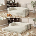 Convertible Corduroy Sleeper Sofa BedFolding Mattress Couch with Fixed-Shape Frame 3 Seater Fold Out King Size FutonNo Assembly Floor Couch for Living Room Dorm Studio 78.7*39.4*29.6 Inch Beige