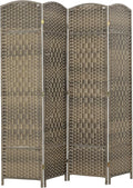 HOMCOM Room Divider 6 Ft 4 Panel Folding Privacy Screen Hand-Woven PP Wall Partition with Pine Wood Frame Freestanding Room Separator for Bedroom Home Office No Assembly Dark Rustic Oak