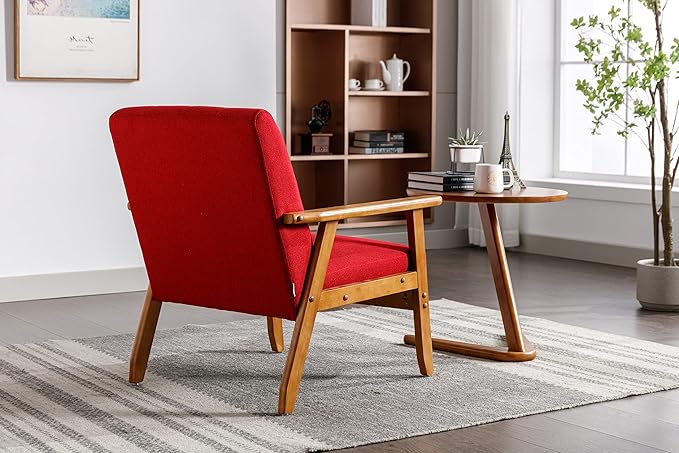 Leisure Chair with Solid Wood Armrest and Feet Mid-Century Modern Accent Chair for Living Room Bedroom Studio Chair