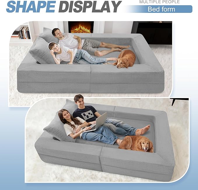Futon Sofa Bed with Pillow 3-in-1 Sleeper Sofa Bed with Removable Cover Convertible Floor Sofa Bed No Assembly Boneless Couch for Living Room Bedroom