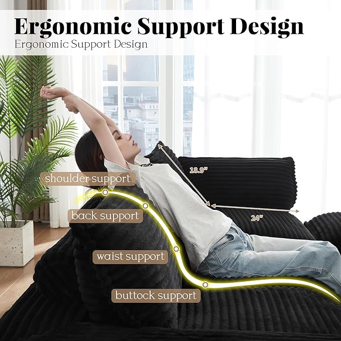 Modern U Shape Boneless Couch 109.4 Modular Sectional Sofa with 2 Ottoman Comfy Corduroy Cloud Sofa with Deep Seat &amp Double-Layer Cushion Convertible 5 Seater Sleeper Couches for Living RoomB