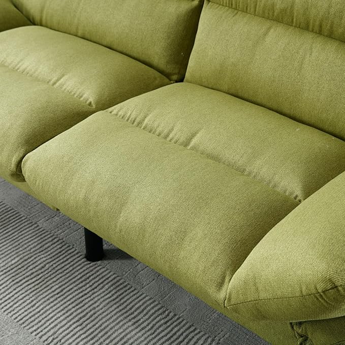 Convertible Futon Sofa Bed Linen Folding Loveseat Couch with Adjustable Backrest and Wooden LegsDouble Sleeper Sofa Couches for Small Spaces Living Rooms Apartment Office (Green)