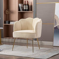 Shell Shape Velvet Fabric Armchair Accent Chair with Gold Legs for Living Room BedroomCreme White