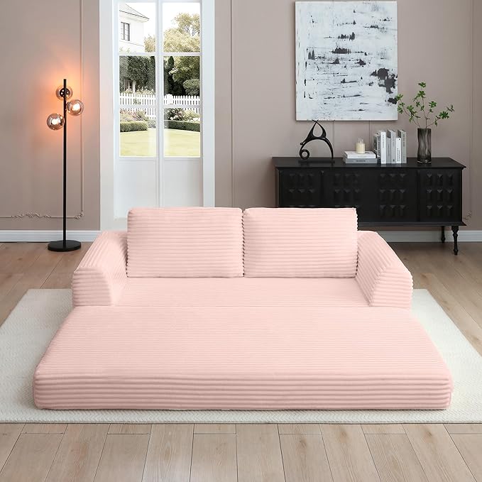 Foldable Boneless Love Seat Couches in a Box Modern Floor Foam Sleeper Sofa Bed 2-in-1 Convertible Cloud Sofa for Home Apartments Bedroom