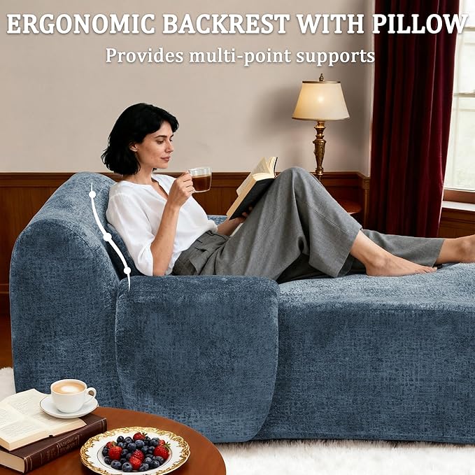 66 Inches Oversized Chaise Lounge Indoor No Assembly Required Single Sleeper Sofa Chair with Lumbar Pillow Upholstered Boneless Sofa Bed for Living Room Bedroom