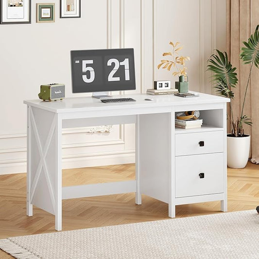 BHG Farmhouse 47 Executive DeskModern White Computer Desk with Storage Drawers for Home Office Makeup Vanity Desk Dressing Table for BedroomFiling Cabinet Writing Table PC Desks for Study