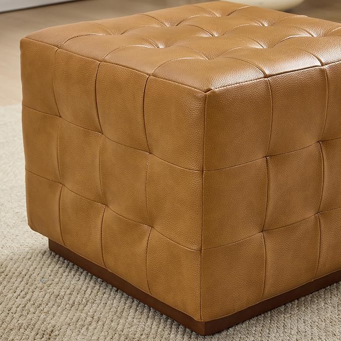 AEDI Oil-Wax Leather Swivel Chair &amp Ottoman Set Modern Barrel Accent Chair Camel