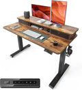 BANTI 48x24 Inch Electric Height Adjustable Standing Desk Home Office Computer Desk with Double Storage Drawers 4 Adjustable Feet &amp 2 Hooks Rustic Brown