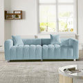 SZLIZCCC 87.4 Modern Upholstered Sofa Piano-Key Tufted Teddy Velvet Couch 3-Seater Comfortable Living Room &amp Office Sofa (Blue)