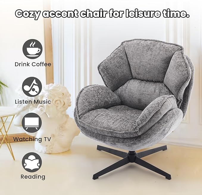 IWMH Swivel Accent Chair Set of 2 Upholstered Accent Chair Comfy Padded Cross Armchair Metal Frame &amp Wide Seat Lazy Chair Leisure Sofa Chair for Living Room Bedroom (Gray*2)