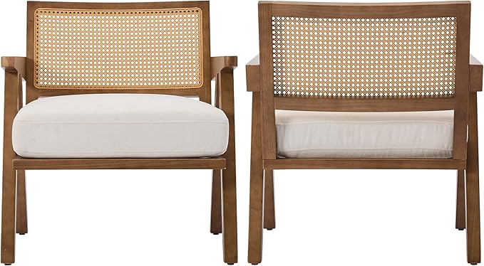 Garvee Mid-Century Modern Accent Chair Linen Upholstered Lounge Chair wit Wood Frame Soft Cushion - Comfortable Reading Armchair for Living Room Bedroom Office - Beige 2 PCS